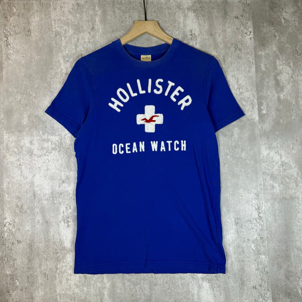 Y2K Ocean Watch Mens Hollister Blue Spellout Tee M
